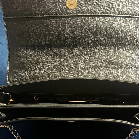 NWOT Black Leather Top Handle Bag Chain Detail - Picture 3 of 5